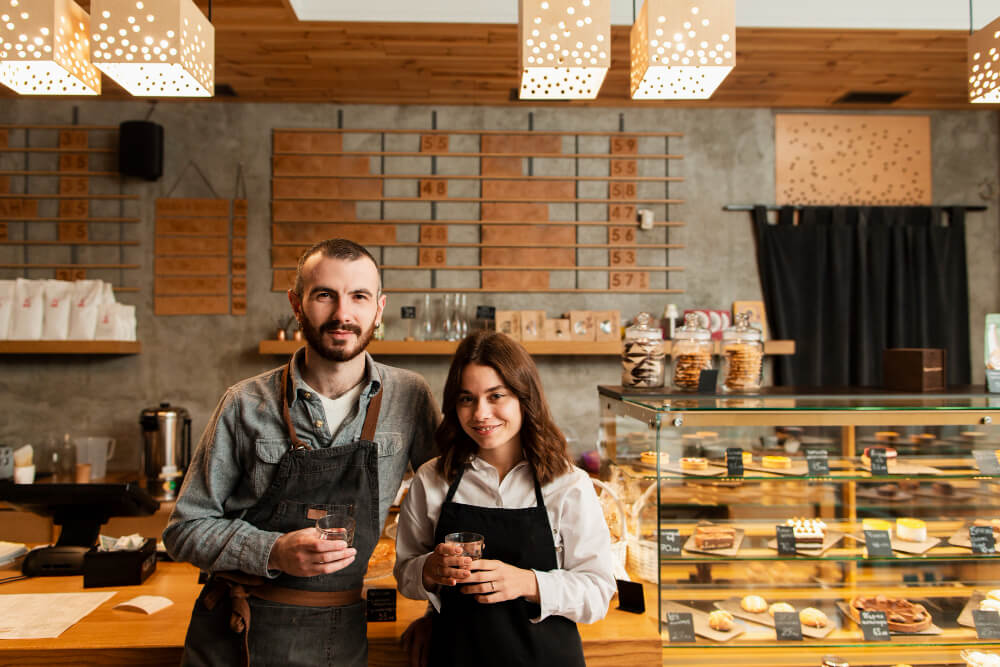 dos jóvenes trabajadores de una cafetería
